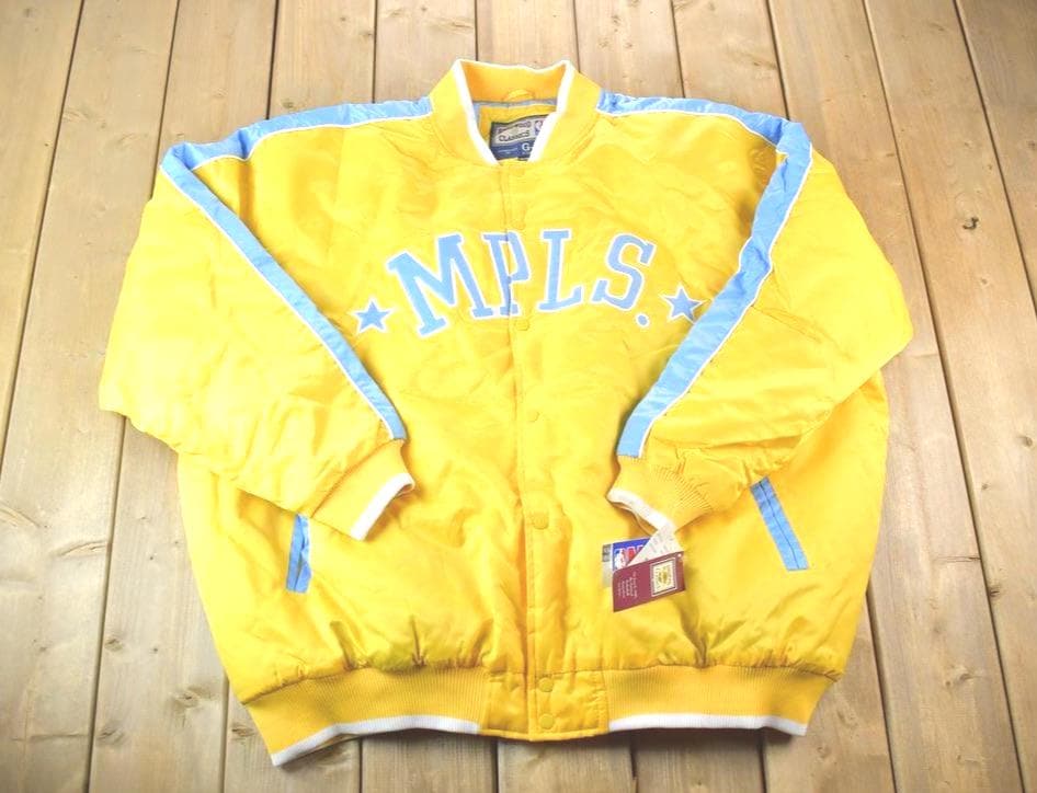 Vintage 1990s Deadstock NBA Hardwood Classics MPLS Minneapolis Lakers Satin Button Up Windbreaker Basketball Jacket