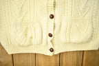 Vintage 1970s Naturally British Wool 3D Cable Knit Button Up Sweater