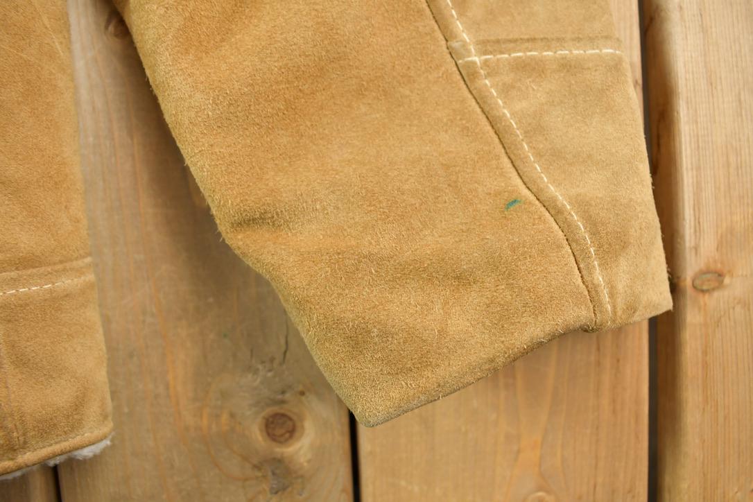 Vintage 1970s Genuine Leather Faux Fur Lined Beige Coat