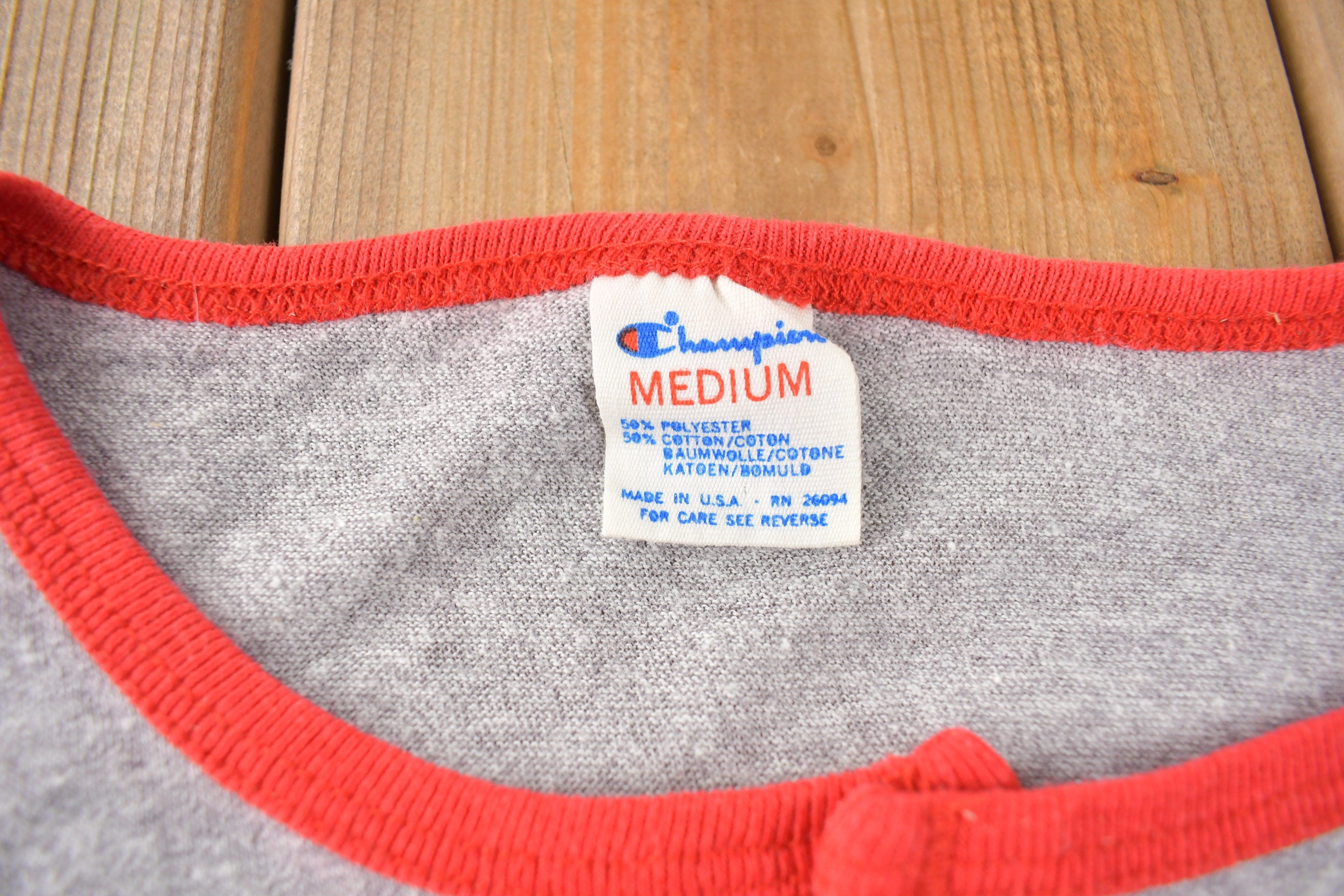 Vintage 1980s Huron Champion Henley Ringer T-Shirt Made In USA