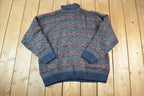 Vintage 1990s Gant Knit Abstract Pattern Quarter Button Crewneck Sweater