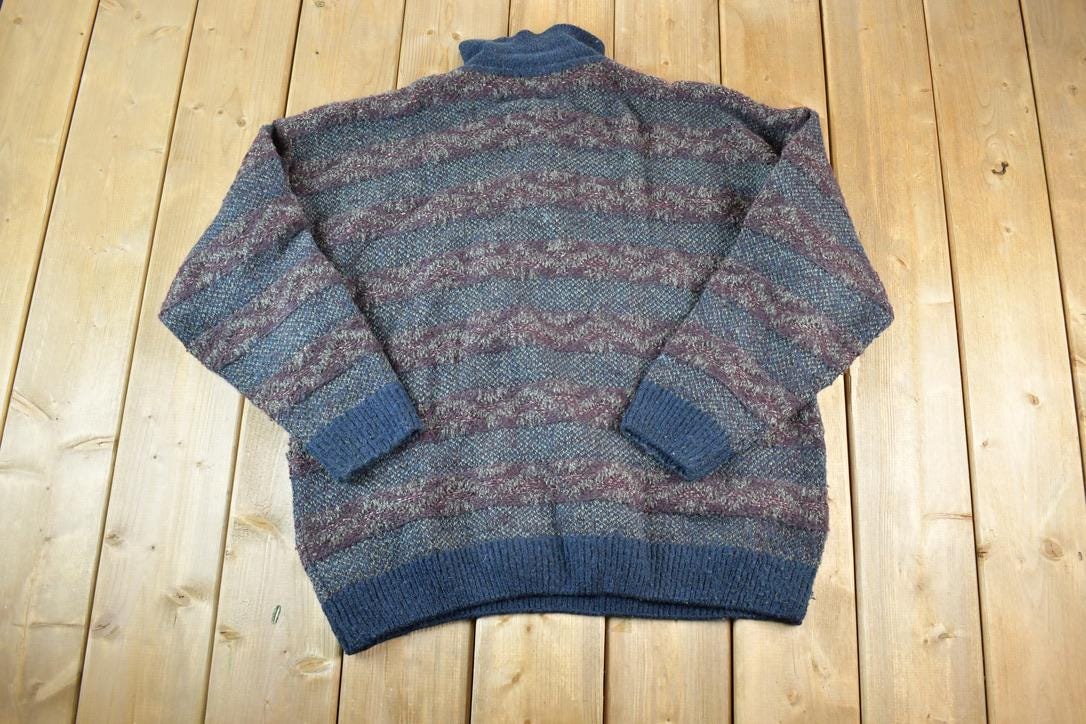 Vintage 1990s Gant Knit Abstract Pattern Quarter Button Crewneck Sweater