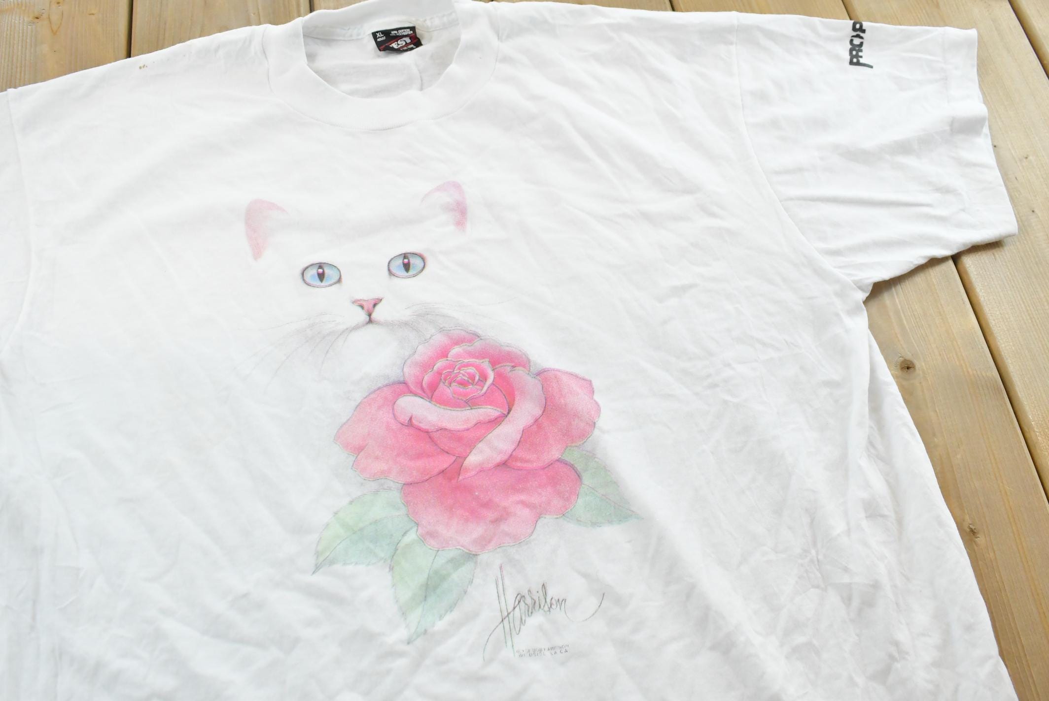 Vintage 1990s Bob Harrison Cat Rose T-Shirt Mens