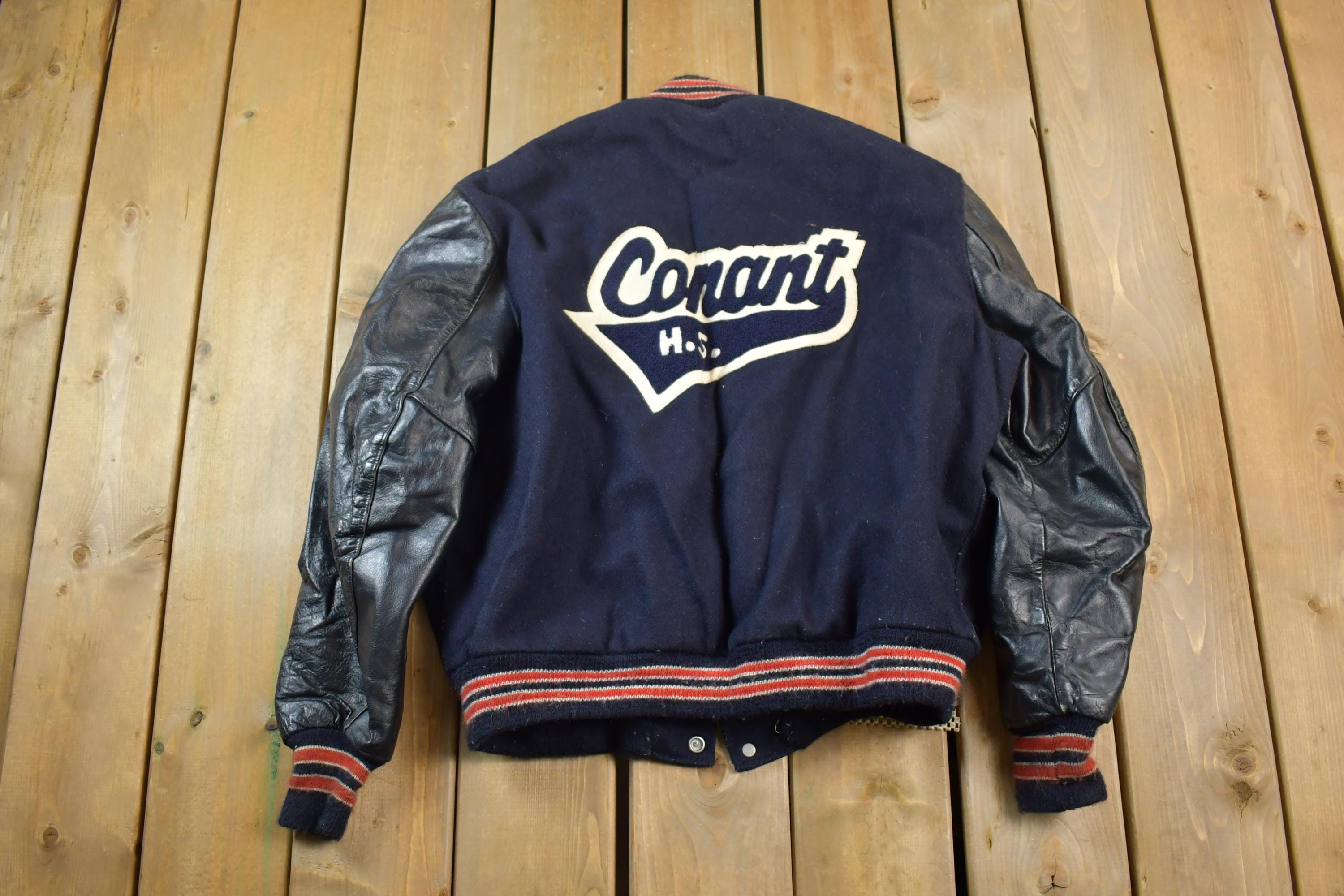 Vintage 1986 Canat H.S State Playoffs Leather & Wool Varsity 88 Captain Jacket Made In USA