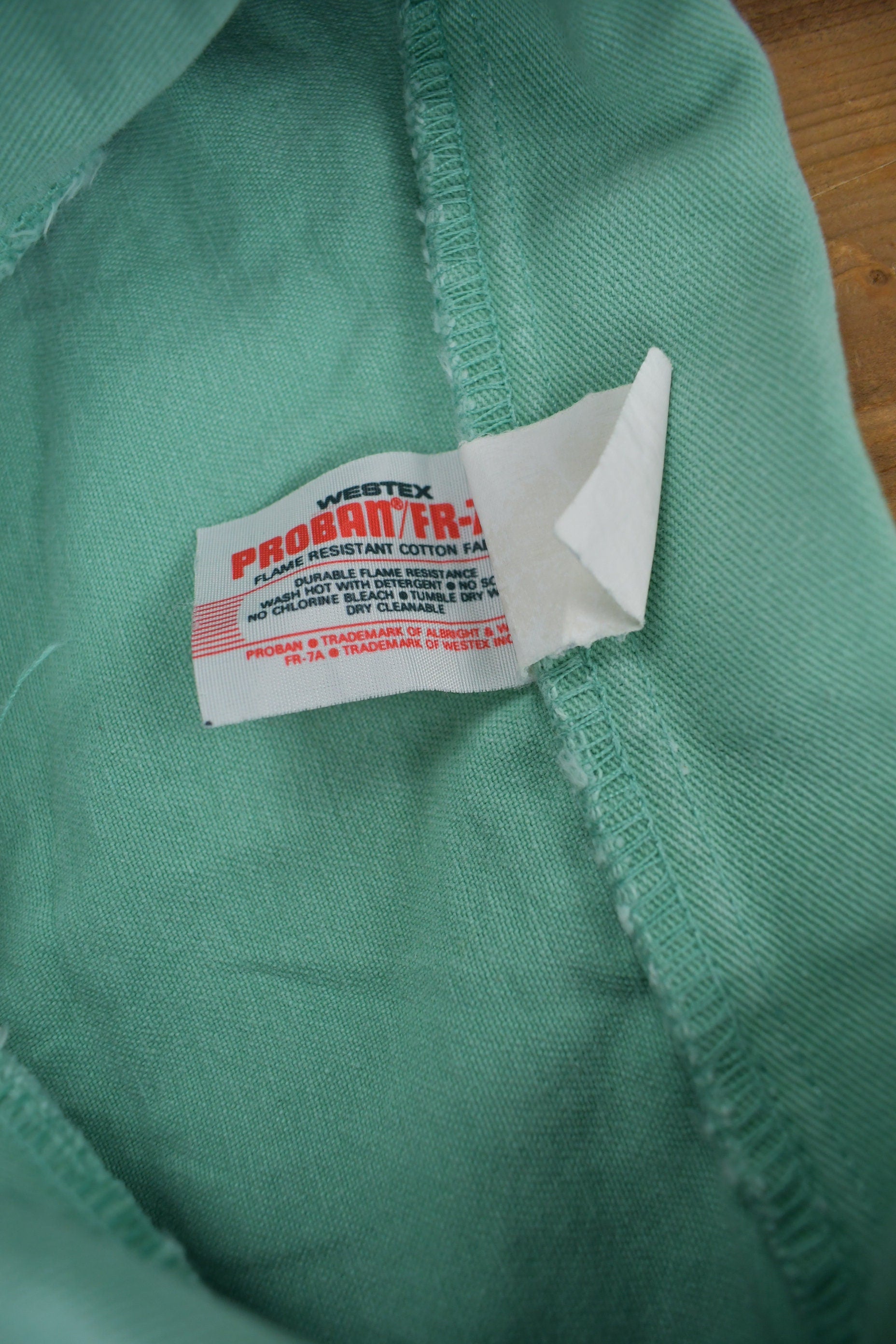 Vintage 1990s Blank Turquoise Flame Resistant Cotton Button Up Shirt