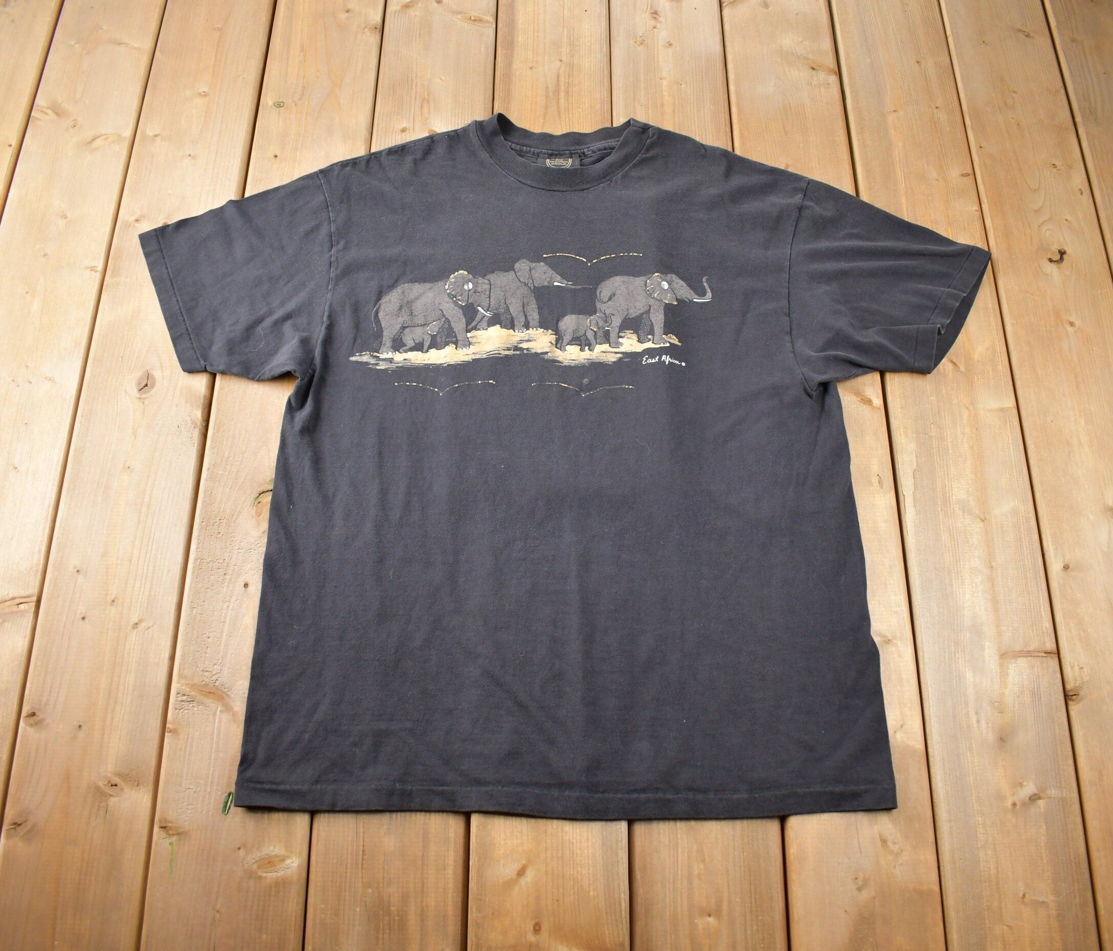 Vintage 1990s East African Elephant Single Stitch Graphic T-Shirt Made In USA