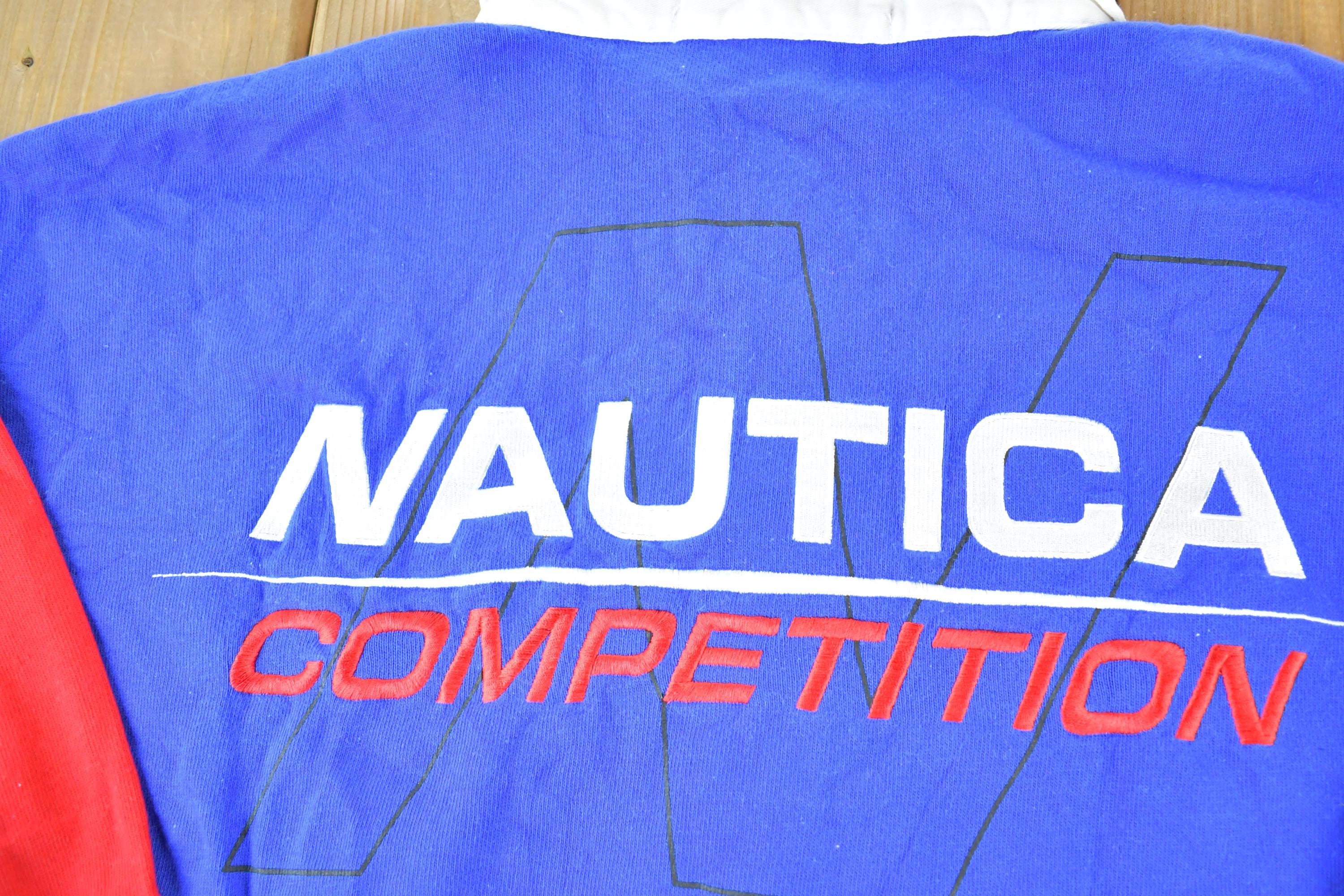 Vintage 1990s Nautica Competition Quarter Button Up Sailing Polo Long Sleeve Shirt