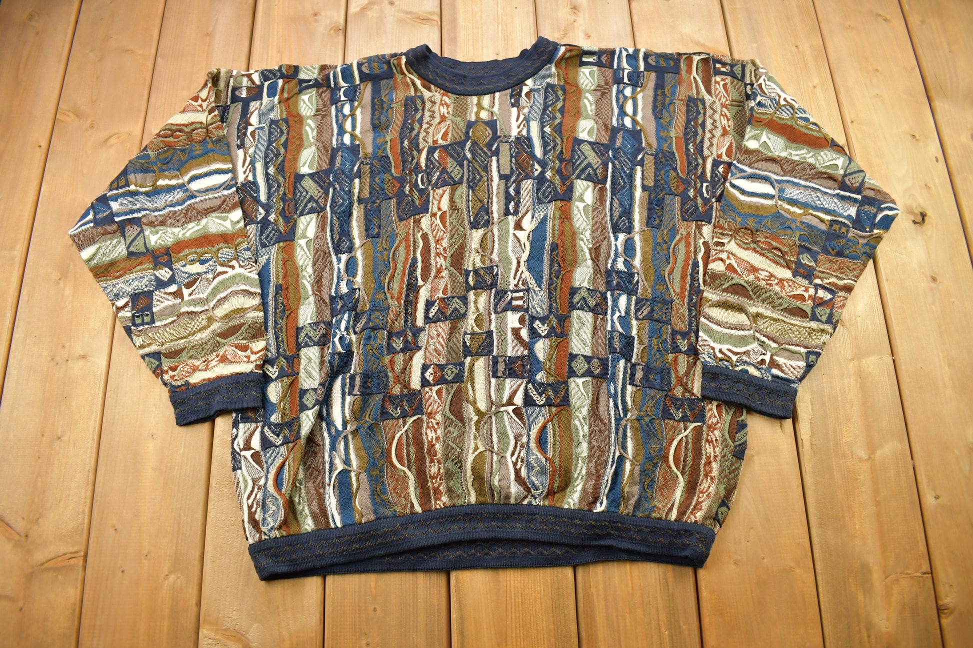 Vintage 1990s Coogi Australia 3D Colored Cable Knit Crewneck Sweater