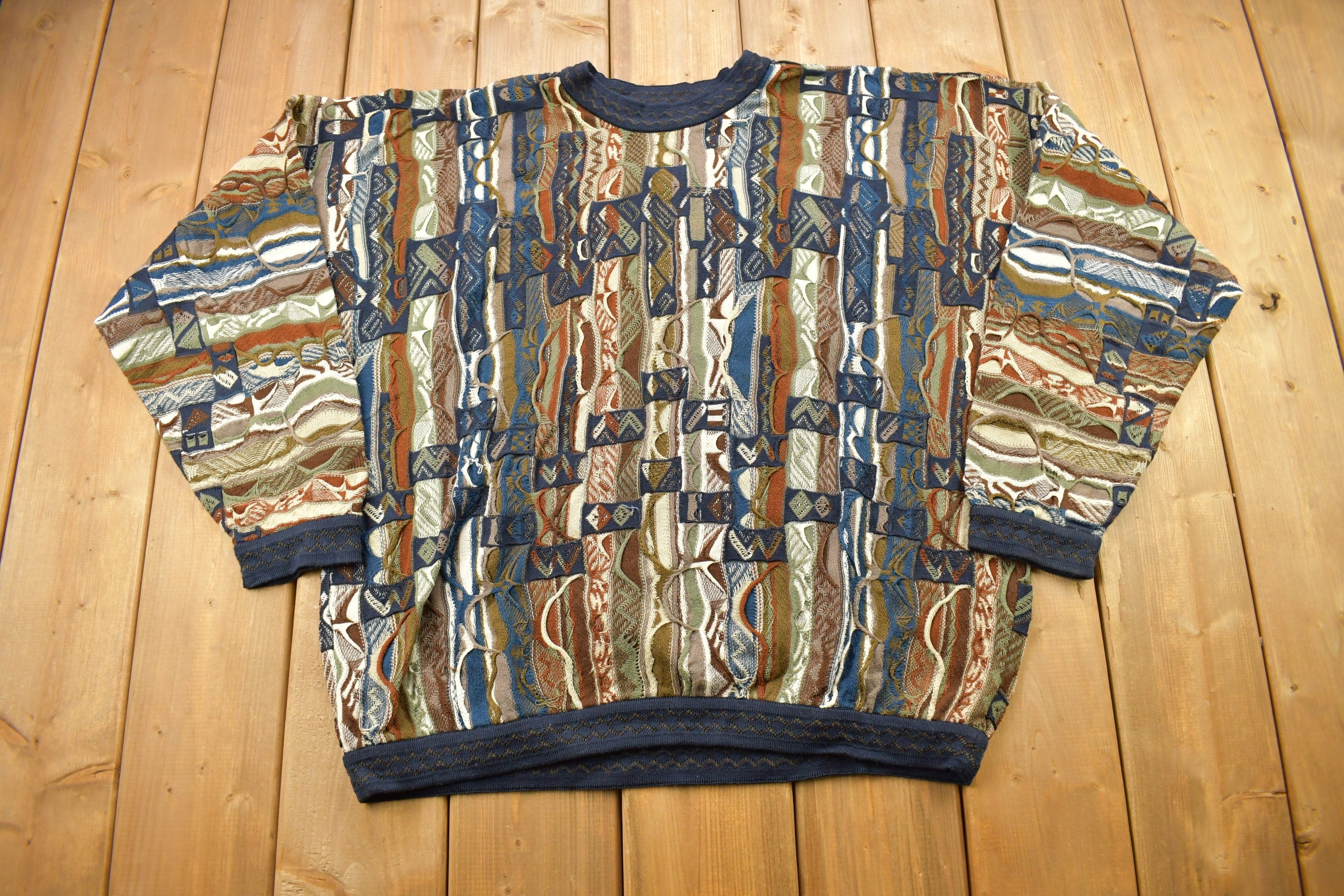 Vintage 1990s Coogi Australia 3D Colored Cable Knit Crewneck Sweater
