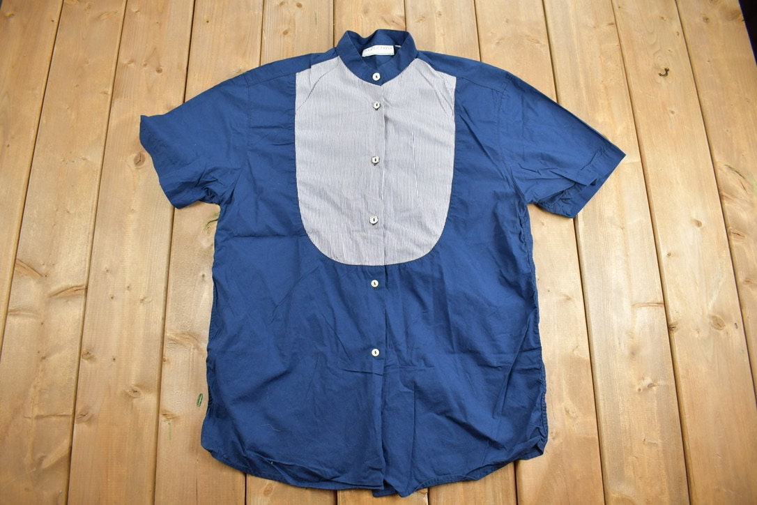 Vintage 1990s Mandarin Collar Button Up Short Sleeve Shirt