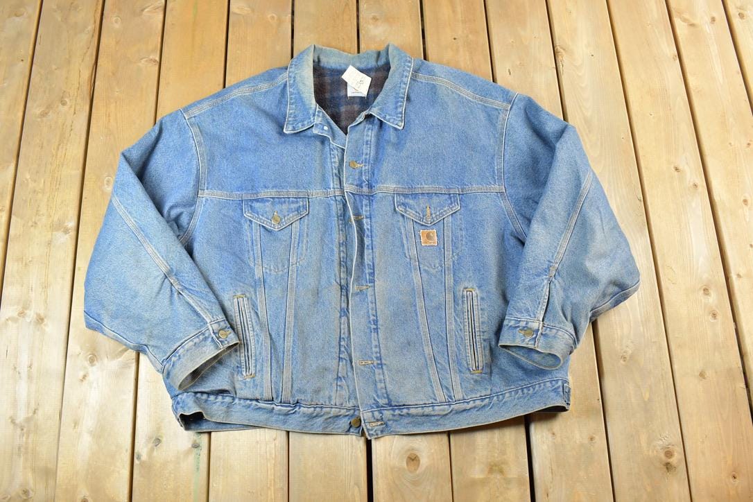 Vintage 1990s Carhartt Perfectly Distressed Lined Denim Work Jacket Made In USA