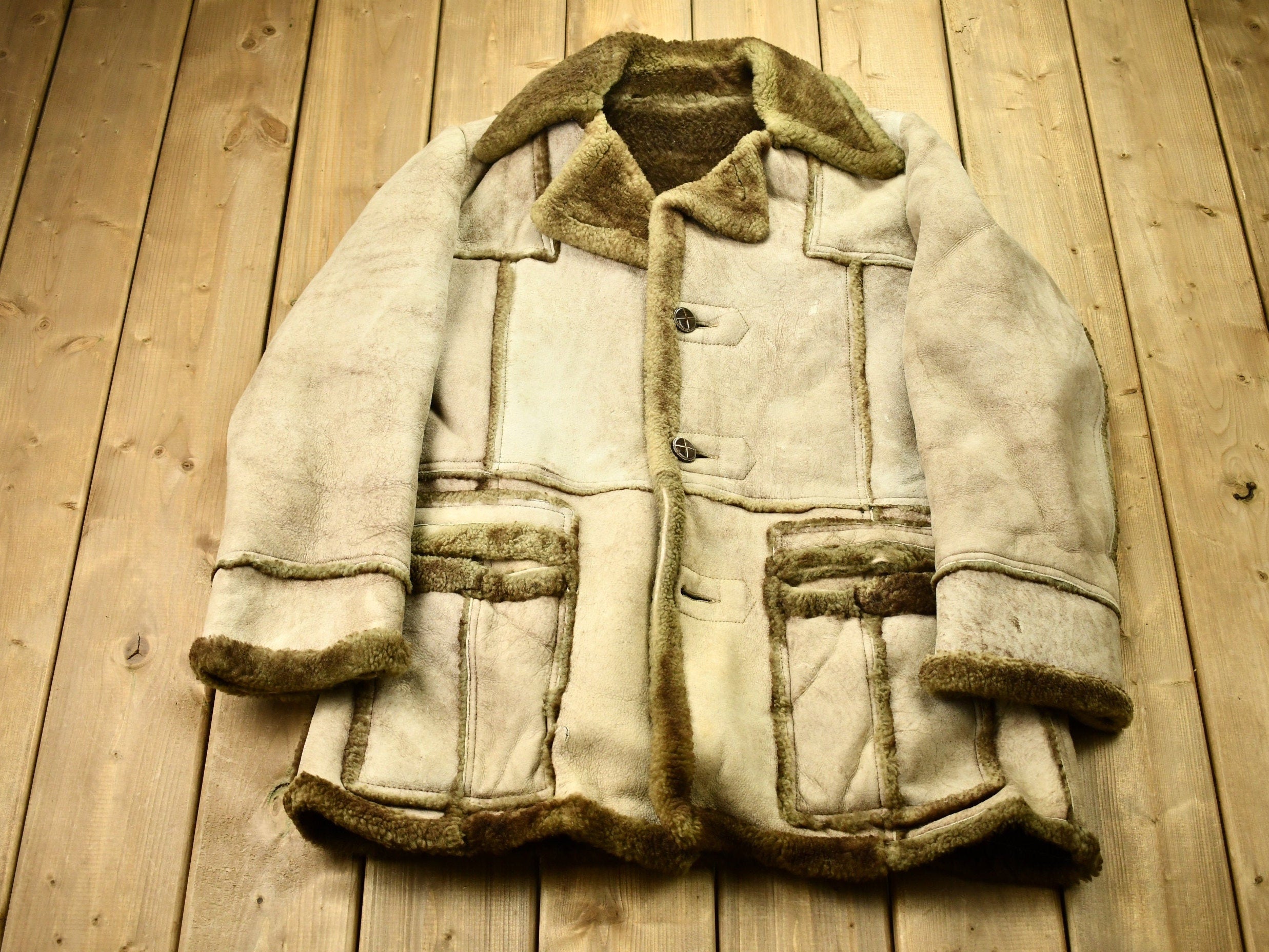 Vintage 1980s Sears The Mens Store Shearling Leather Coat