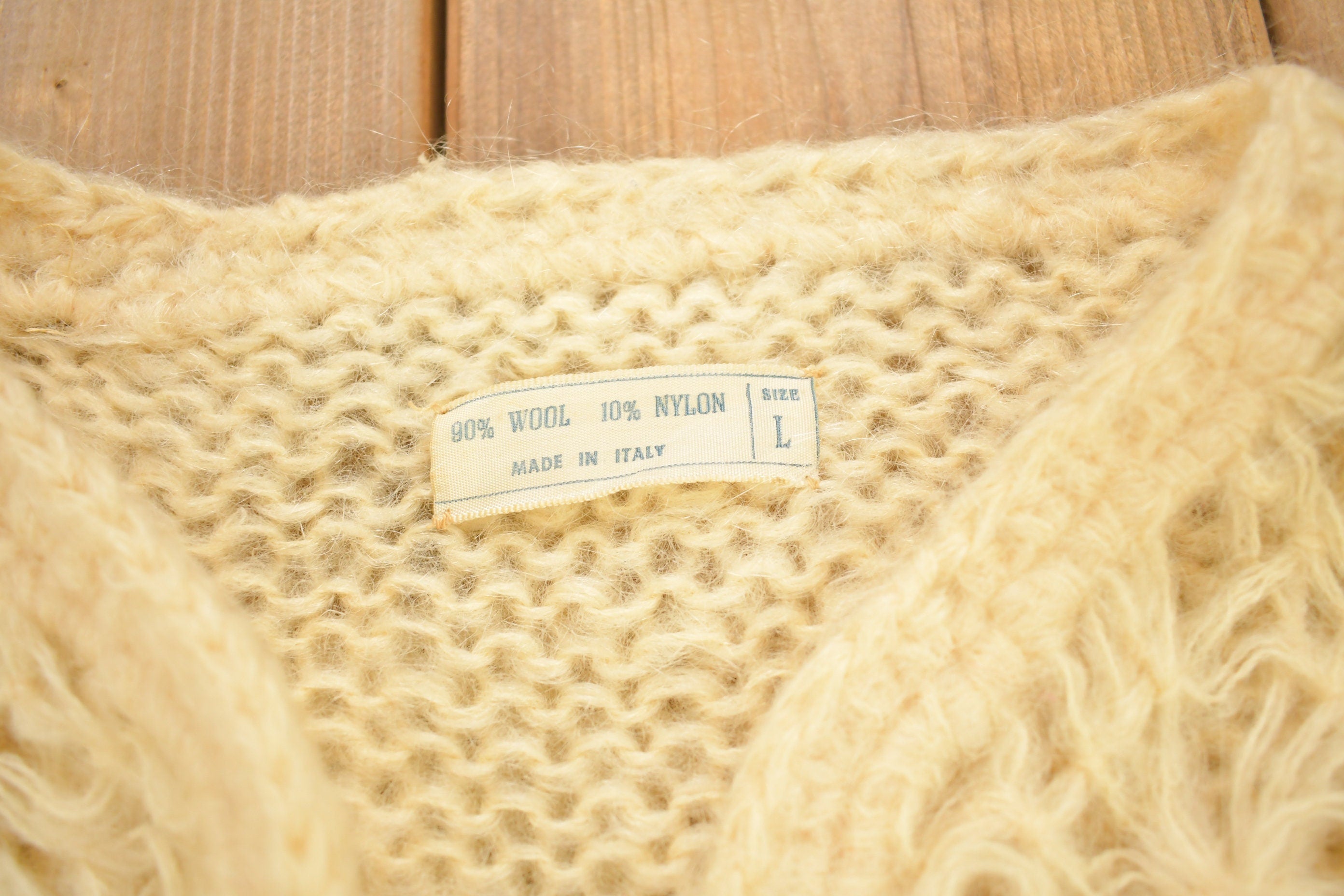 Vintage 1970s Crochet Knitted Open Shall Wool Cardigan Sweater