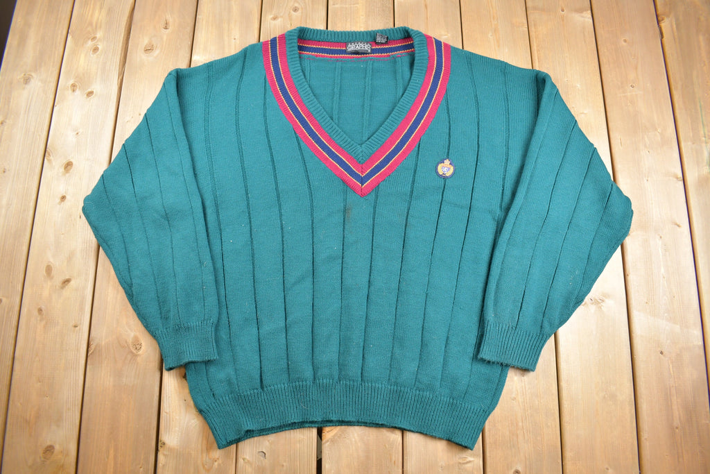 Vintage 1990s Sweater Graphix Crest Logo Knit V Neck Sweater