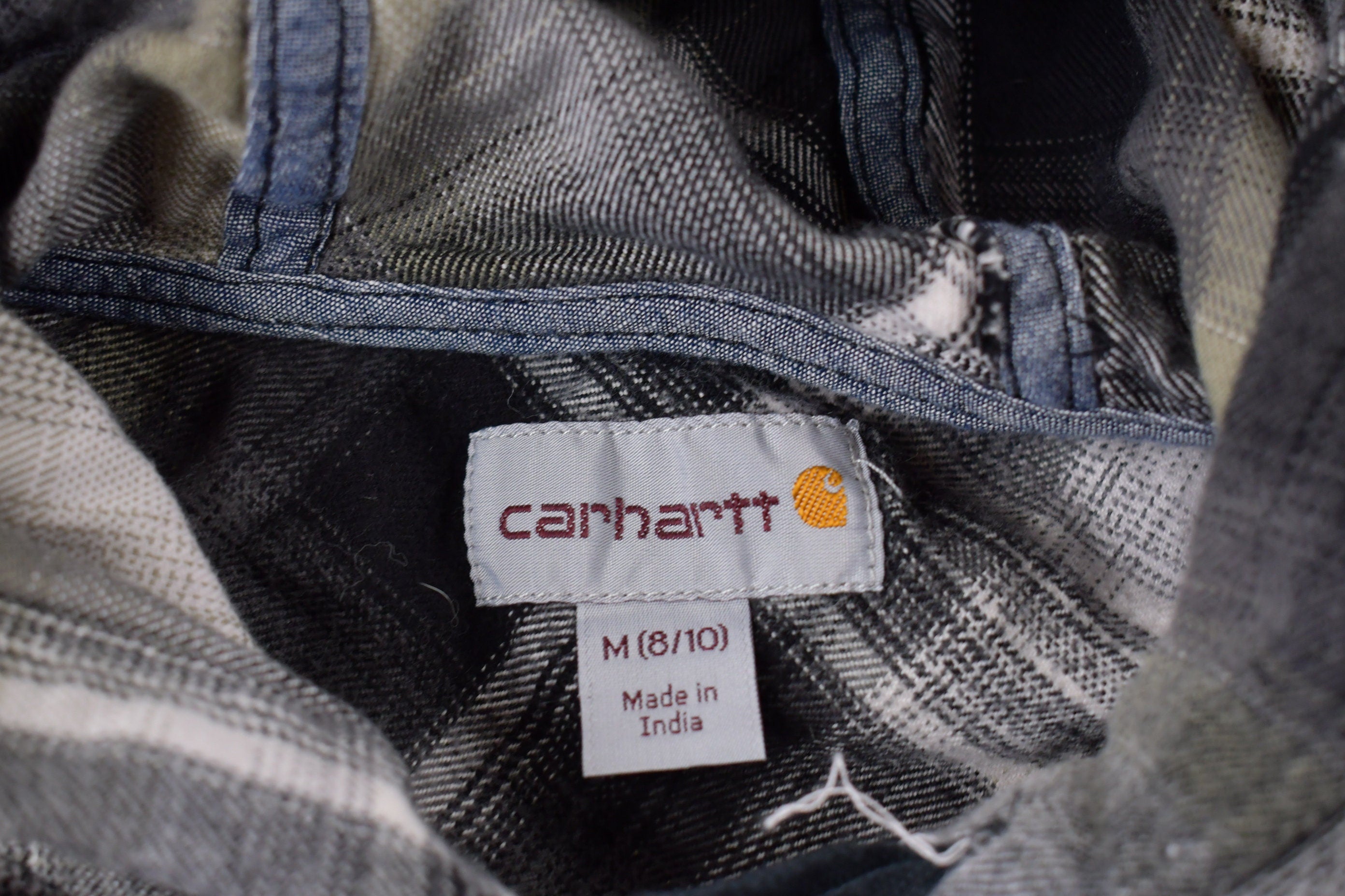 Vintage 1990s Kids Carhartt Plaid Henley Hoodie