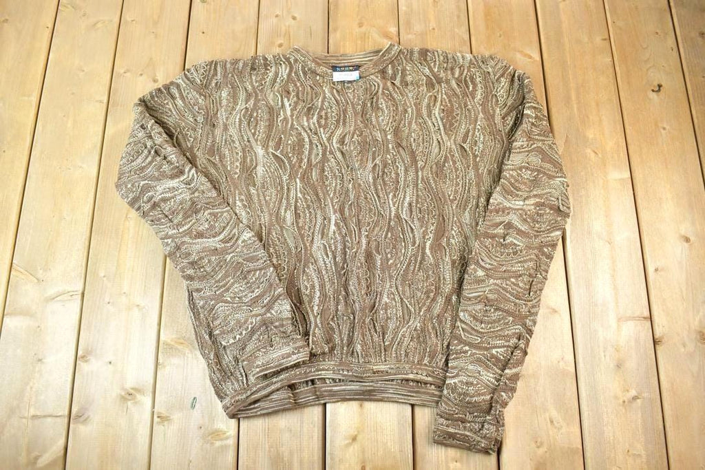 Vintage 1990s Coogi Made In Australia 3D knit 100% Cotton Abstract Pattern Crewneck Sweater /
