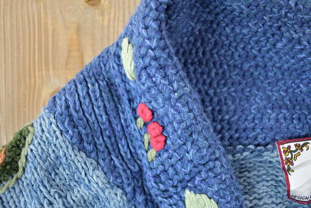 Vintage 1990s Tiara International Holly Christmas heavy Full Button Up Knit Shawl Sweater  90s Crewneck  Made In USA  Preppy Knit