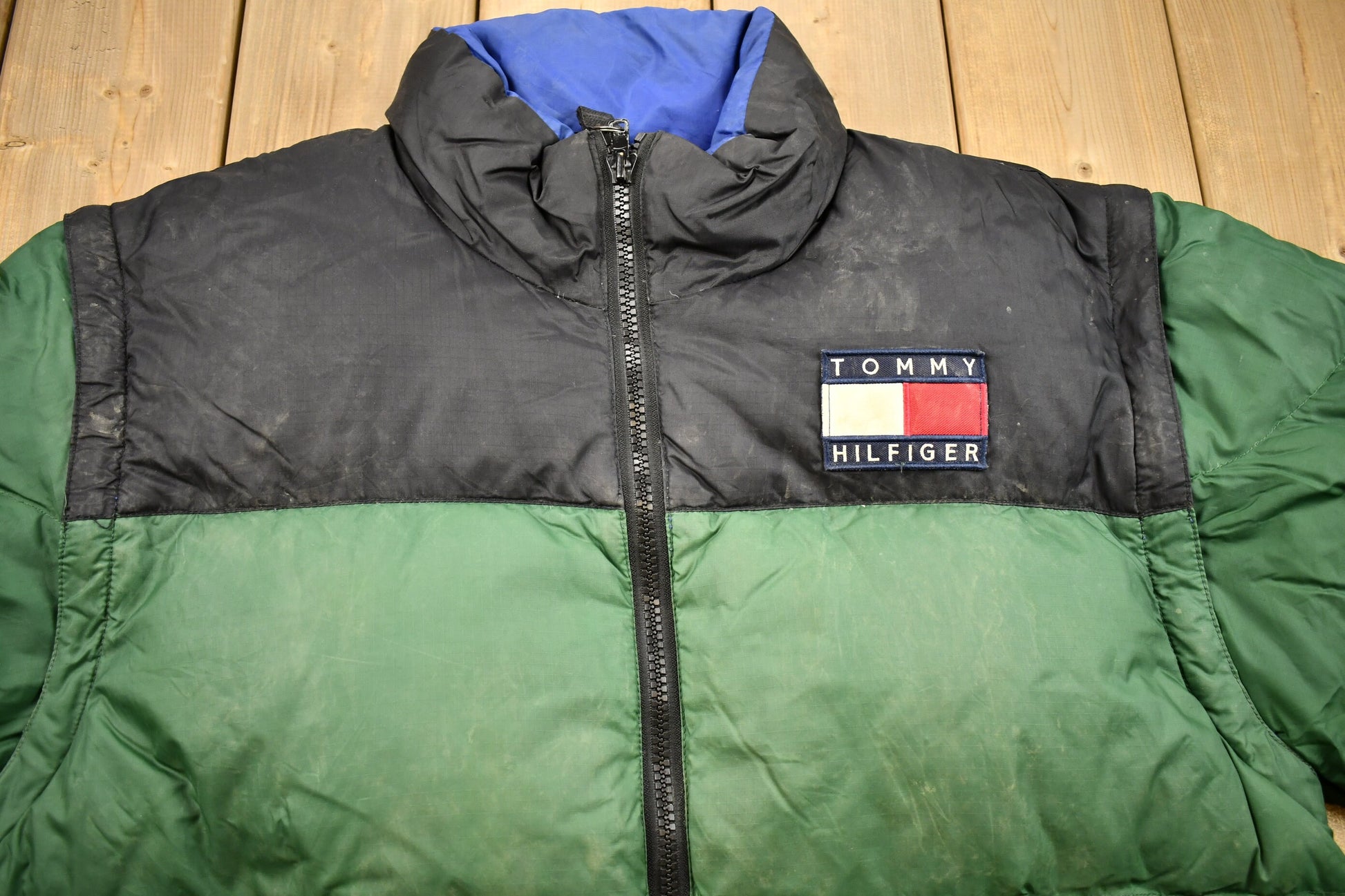 Vintage 1990s Tommy Hilfiger Color Block Goose Down Winter Puffer Jacket