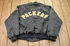 Vintage 1980s Green Bay Packers NFL Chalkline Satin Bomber Jacket