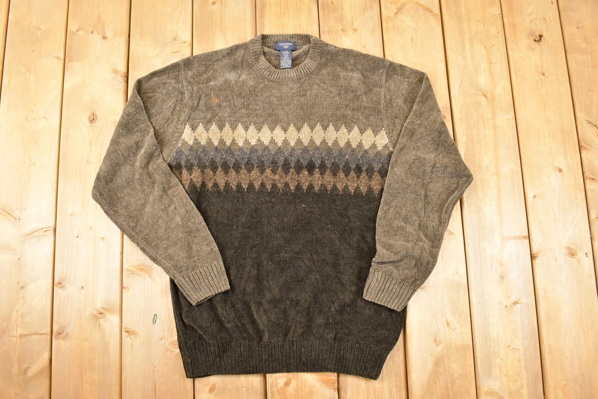 Vintage 1990s Dockers Knit Abstract Argyle Pattern Crewneck Sweater Men's L / 90s Knitted Sweatshirt / Vintage Preppy Knits