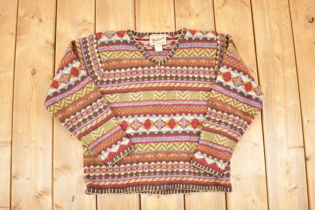 Vintage 1980s Woolrich Abstract Knit V Neck Sweater Women's S / 80s Knitted Sweatshirt / Vintage Preppy Knits