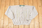Vintage 1990s Artisans Forest Fleece AOP Double Collar Cardigan Sweatshirt Women's L
