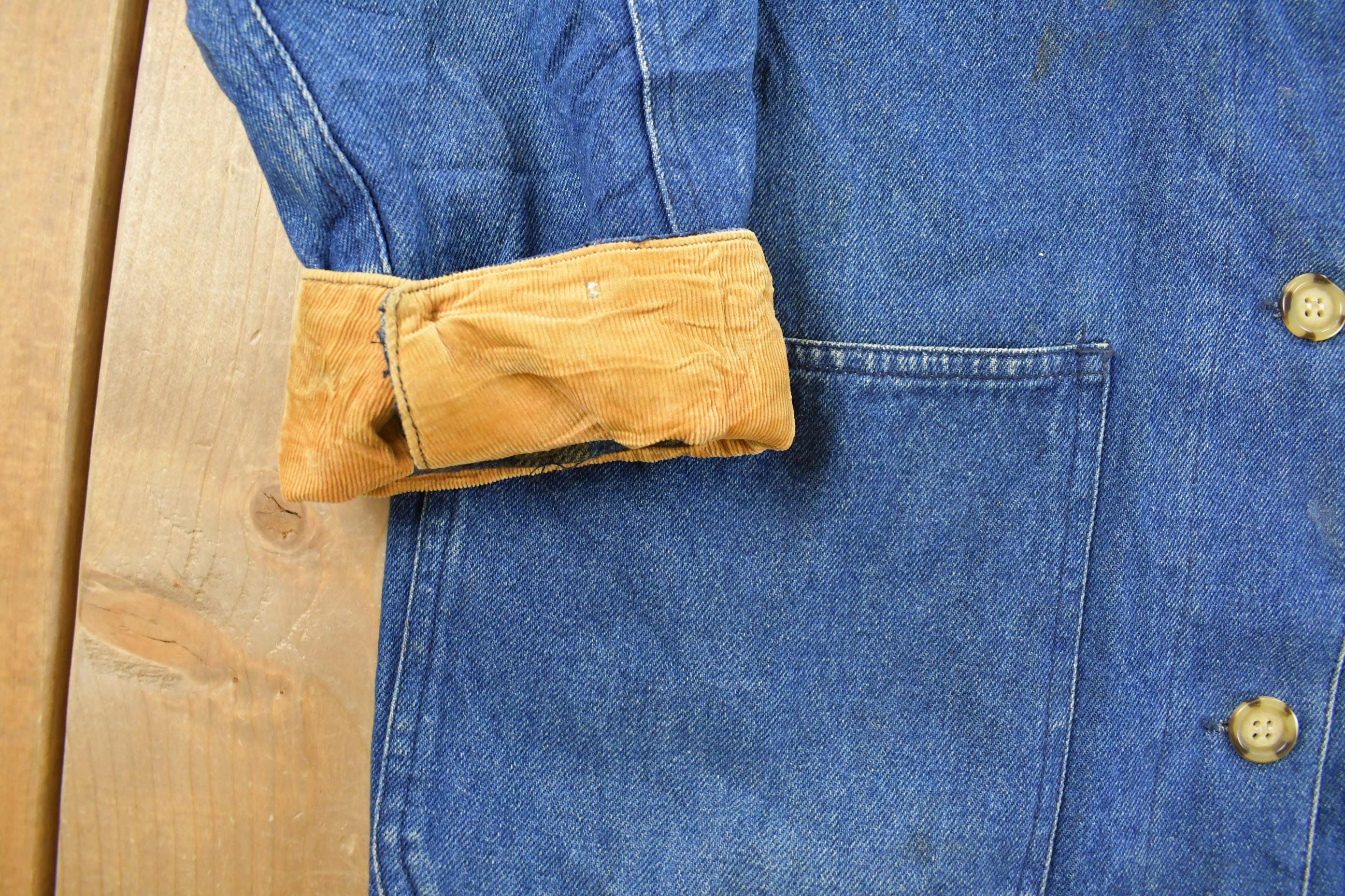 Vintage 1990s Boundary Waters Plaid Lined Denim Jean Chore Coat Women's S