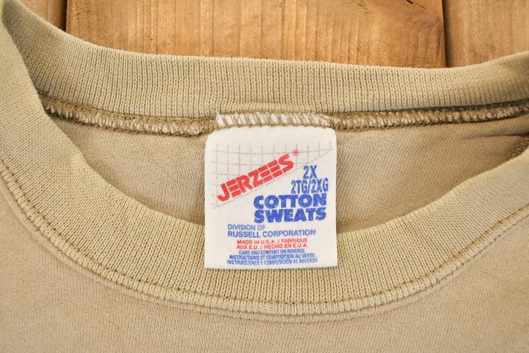 Vintage 1990s Jerzees Heavyweight Tan Blank Crewneck Sweatshirt Men's XXL