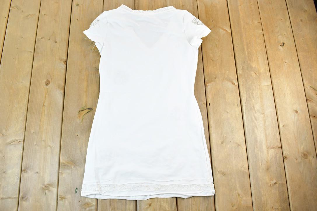 Women Vintage Vigoss Y2K Lace T-Shirt / Vigoss Grunge Skull Print / Contrast Stitch / Internet Famous Clothing / Over Dyed
