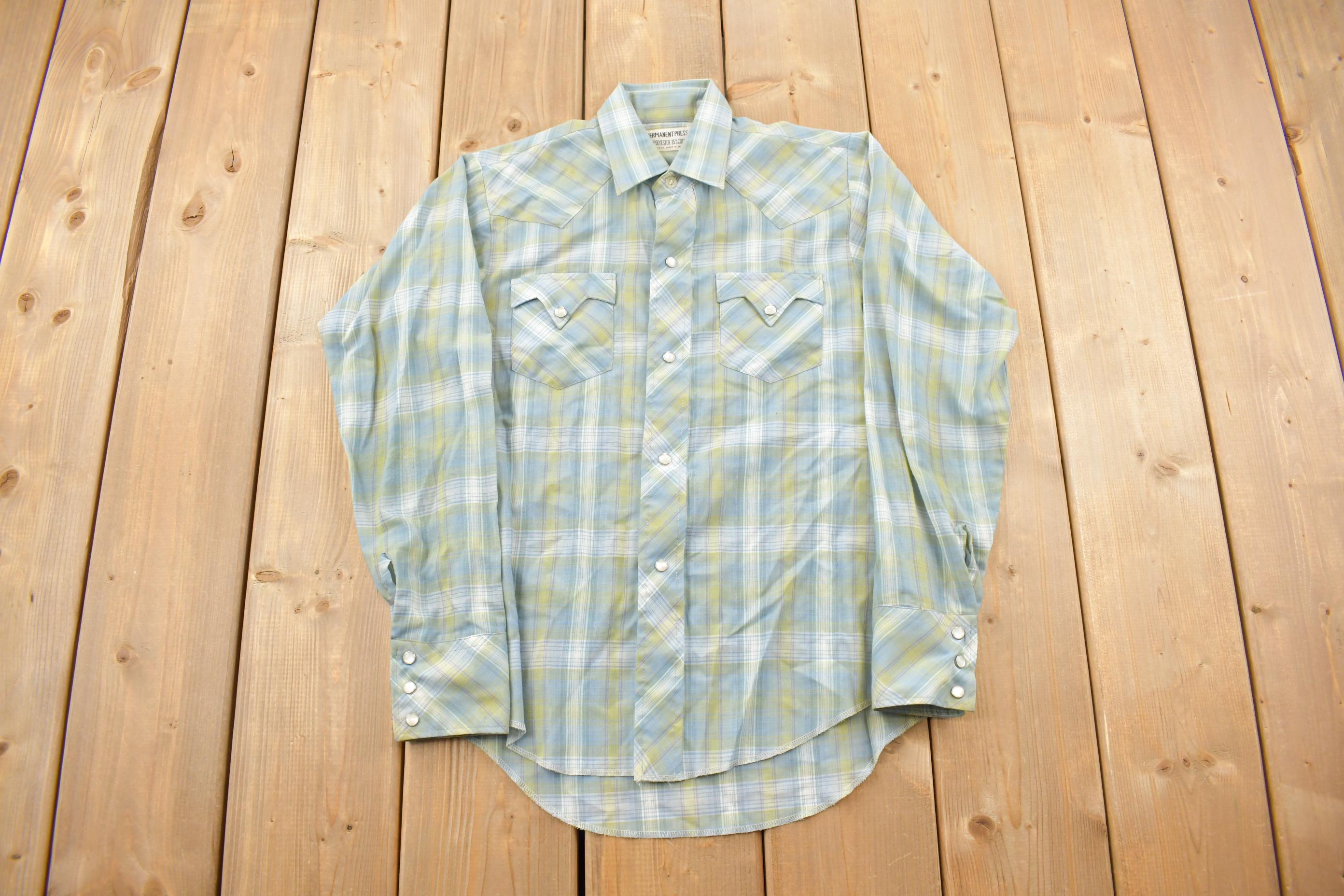 Vintage 1980s Women's Pearl Snap Permanent Press Plaid Button Up Flannel Shirt Made In Japan