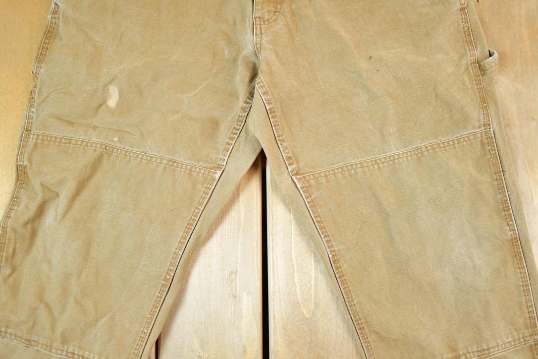 Vintage 1980s Mickey Lakin Double Knee Tan Denim Work Jeans Size 38 x 27  90s Carpenter Pants  Made In USA  Distressed Carhartt