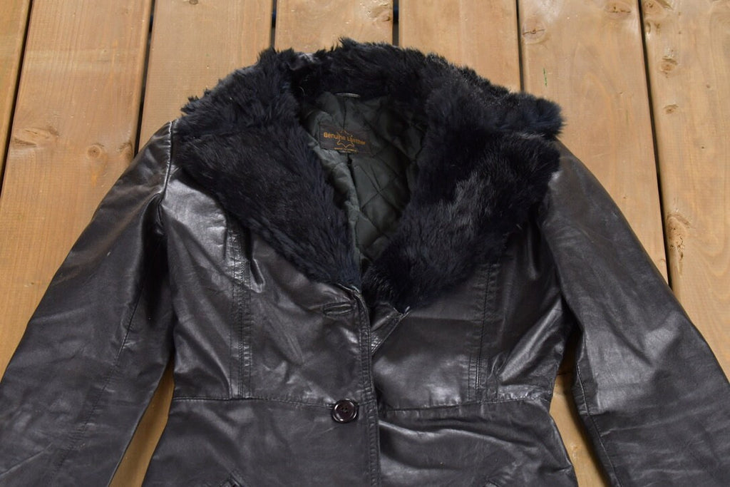 Vintage 1970s Genuine Leather Black Full Length Coat