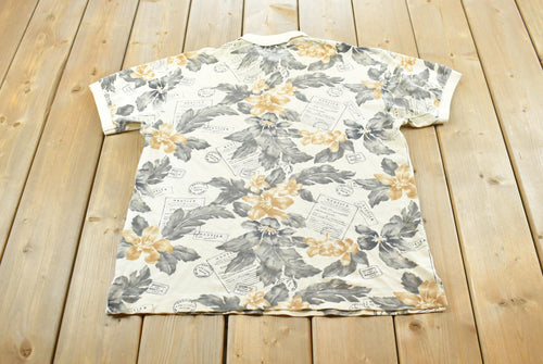 Vintage 1990s Nautica Floral Hawaiian Polo Shirt Men's L / Souvenir / Athleisure / Streetwear / Preppy / Nautical Sailing