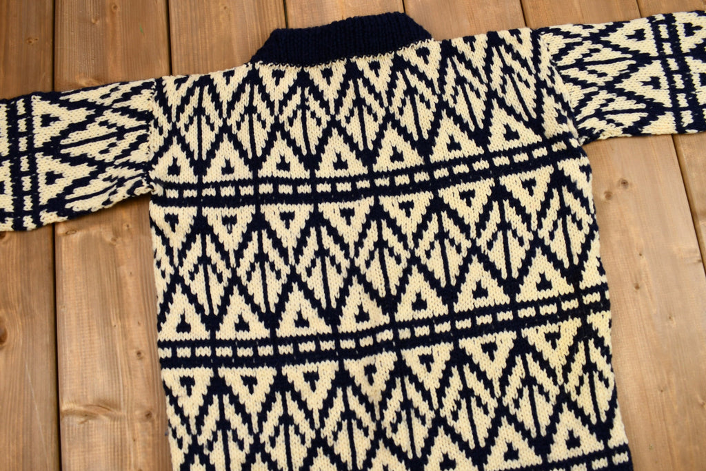 Vintage 1960s Abstract Hand-Knit Mock-Neck Sweater