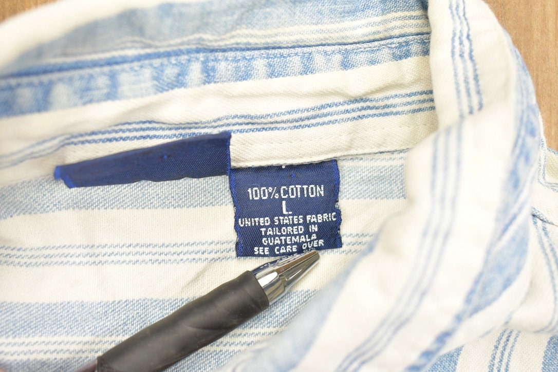 Vintage 1990s Bon Homme Striped Button Up Shirt / 1990s Button Up / Vintage Flannel / Basic Button Up / Formal Button Up