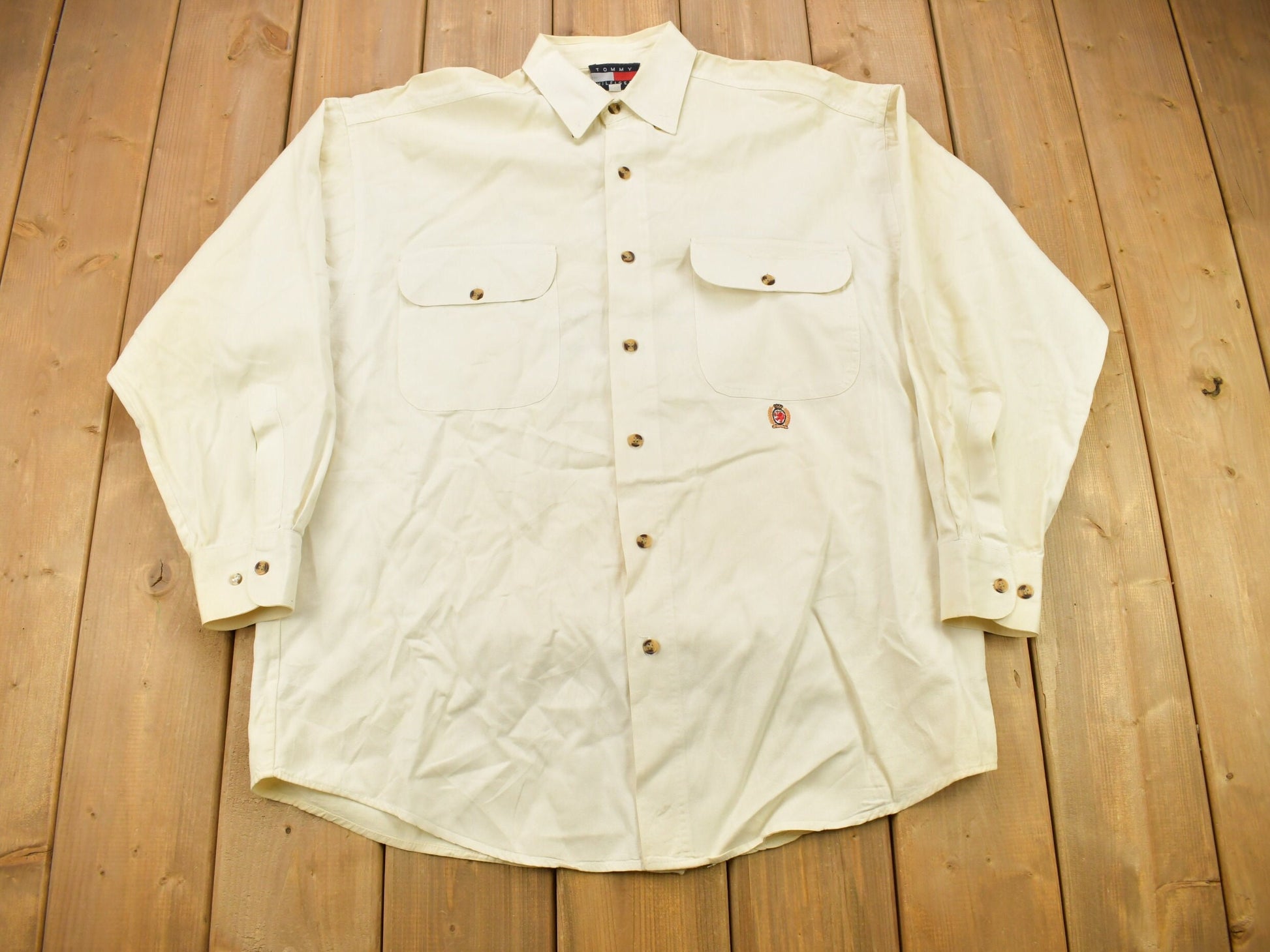 Vintage 1990s Tommy Hilfiger Embroidered Flag Patch Button Up Shirt