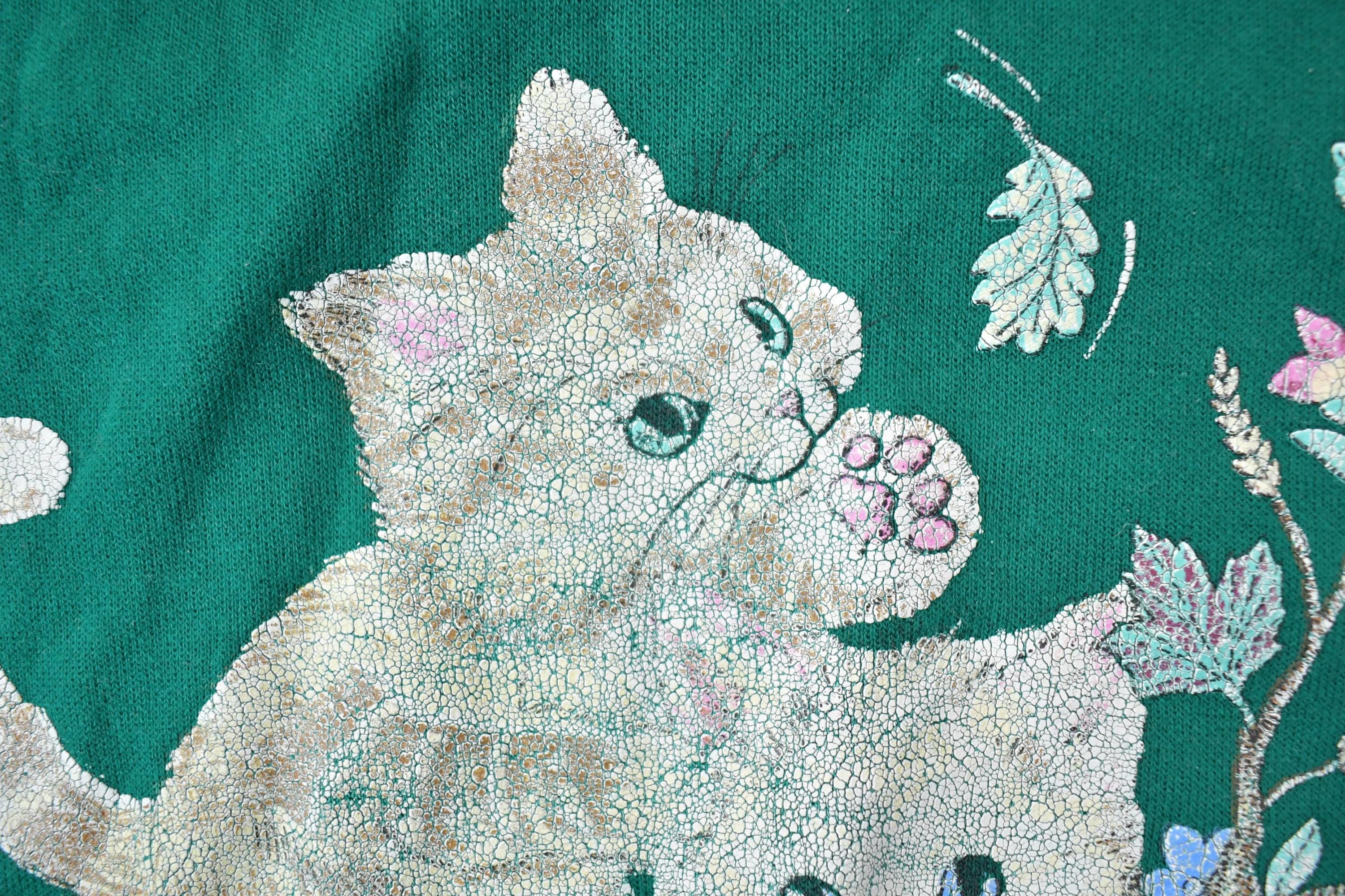 Vintage 1990s Flower Cat Turtleneck Sweater