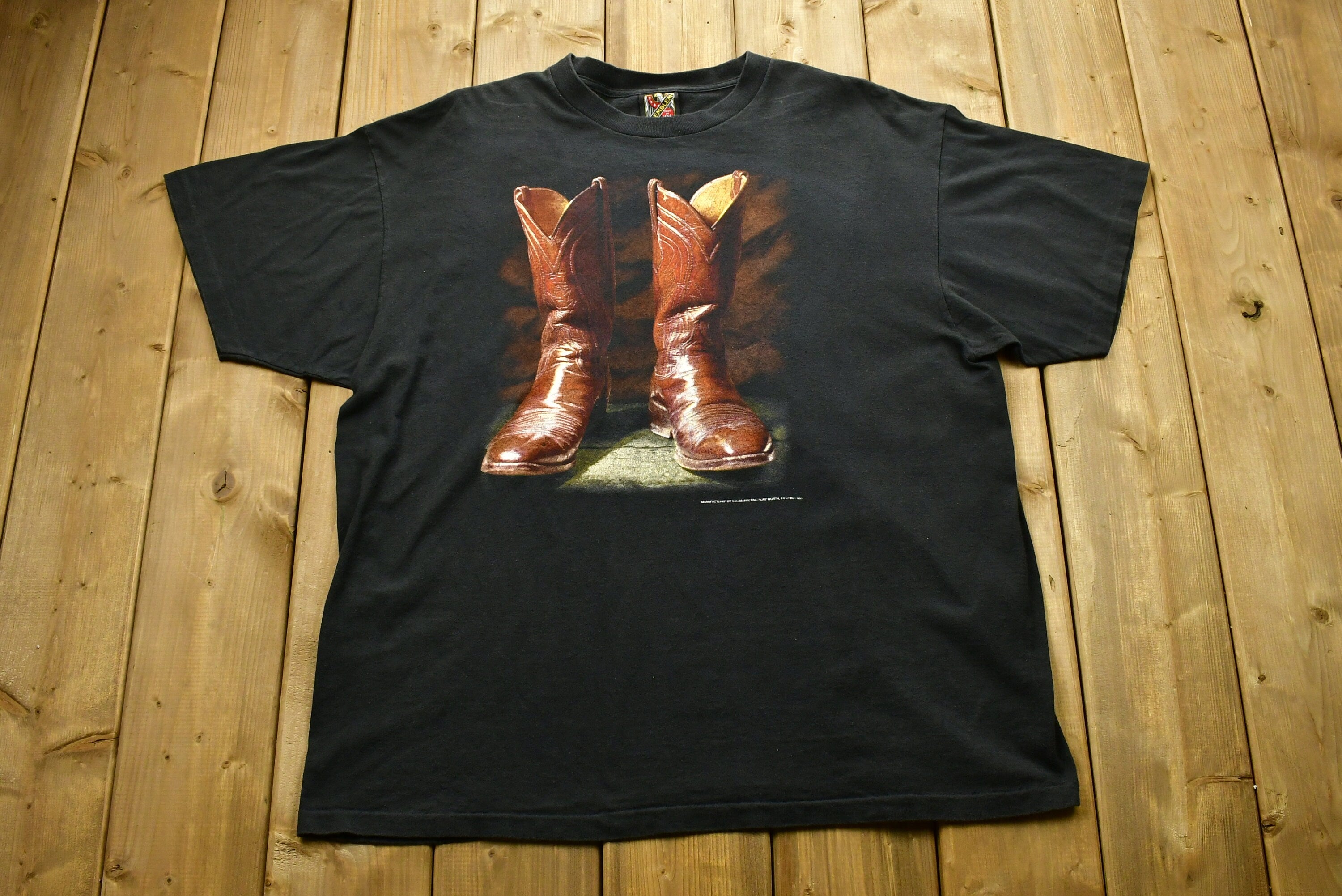 Vintage 90'S Cowboy Boots 3D Emblem T-Shirt