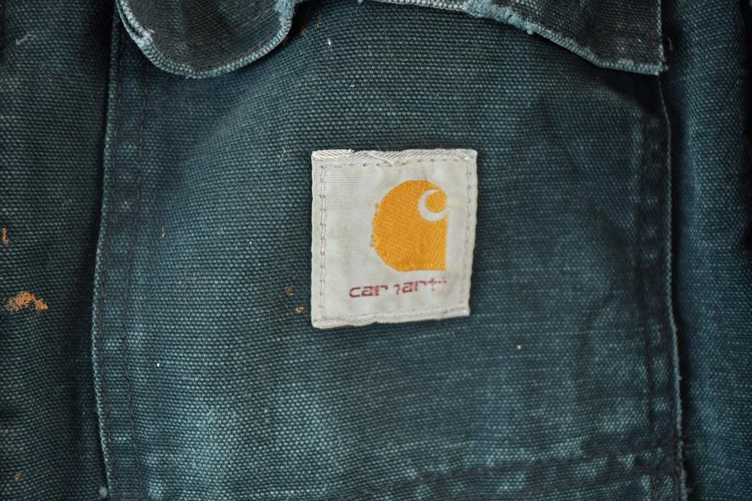 Vintage 1990s Distressed Carhartt Heavy Duty Olive Jacket Made In USA