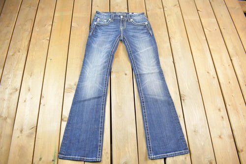Vintage Y2K Miss Me Bedazzled Low Rise Jeans Size 26x32 / Boot Cut Jeans / Y2K Style / Embroidered Jeans / 2000s / Contrast Stitching