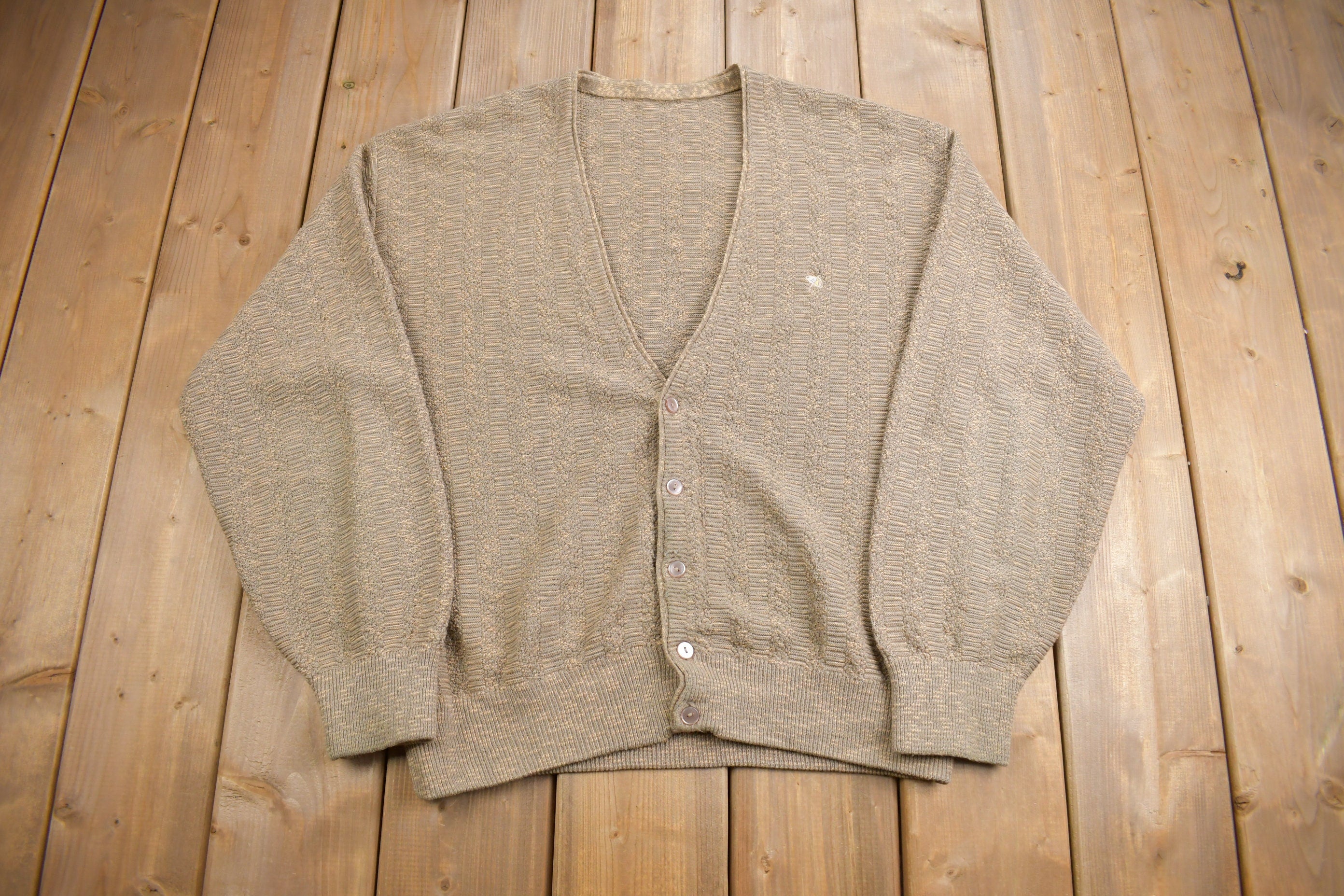 Vintage 1990s Embroidered Umbrella Knit Cardigan Sweater
