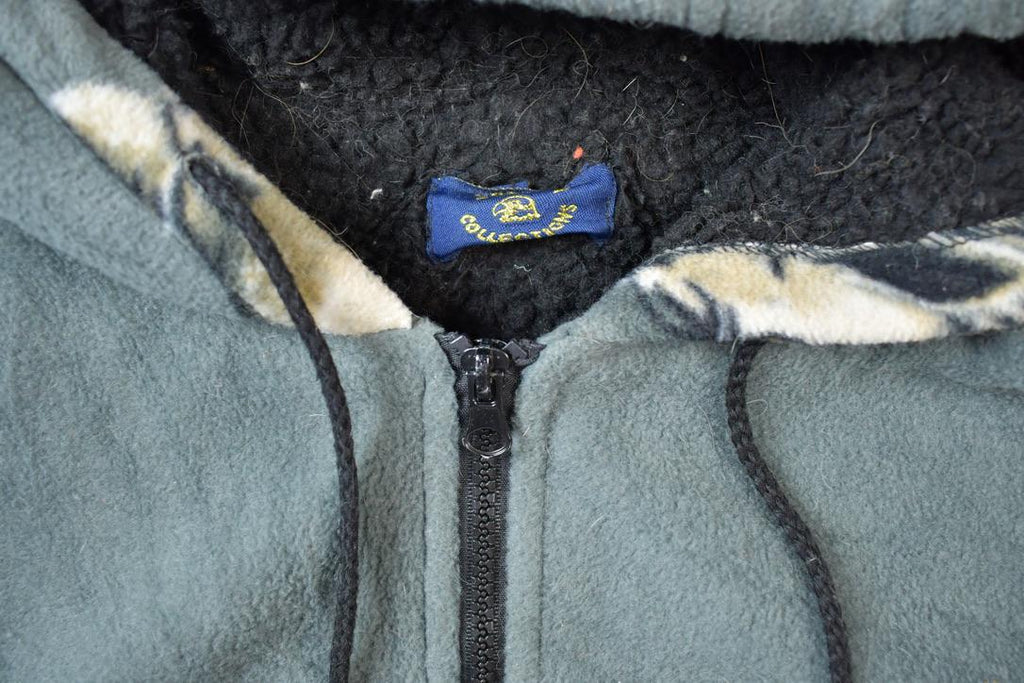 Vintage 1990s All Over Print Horses Medium Weight Fleece Hooded Zip Up Jacket