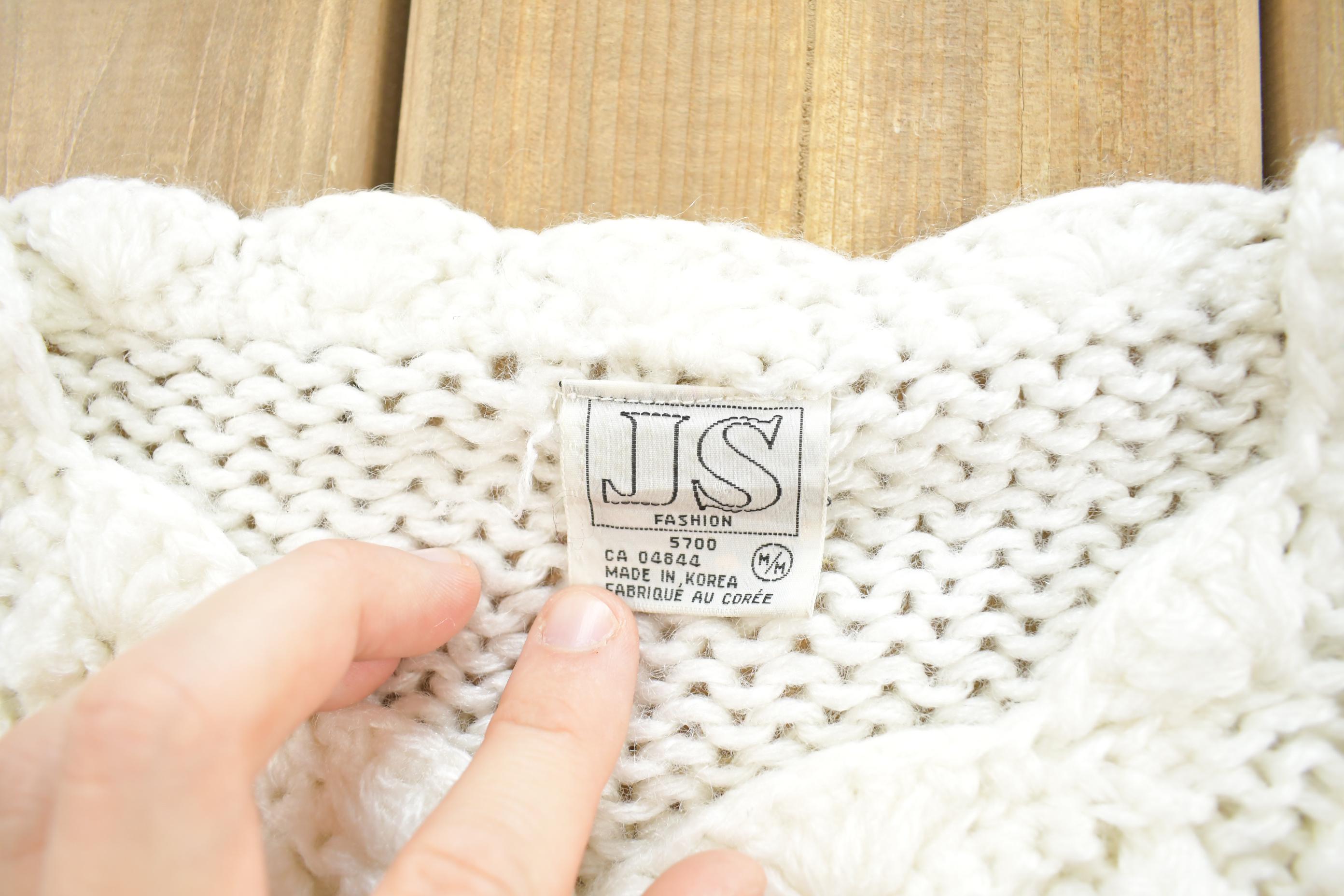Vintage 1990s JS Fashion Wool Knit White Cardigan Sweater