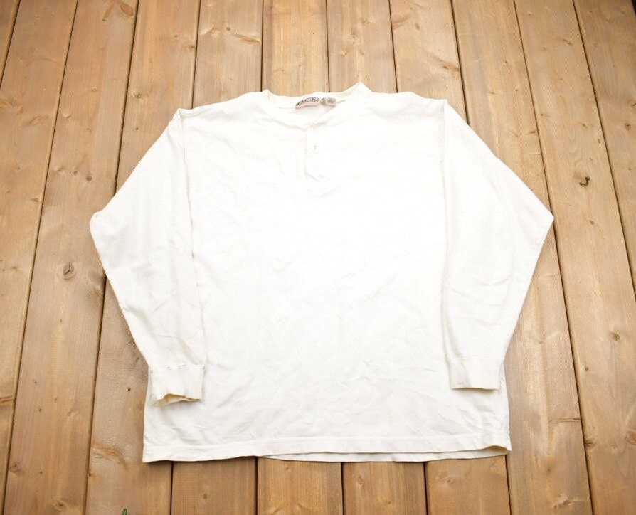 Vintage 1990s Falls Creek White Button Up Henley Shirt