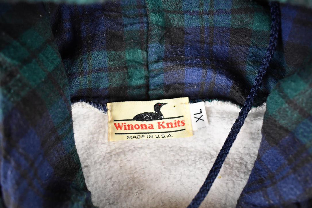 Vintage 1990s Winona Knits Plaid Lined Hoodie Sweatshirt Men's XL