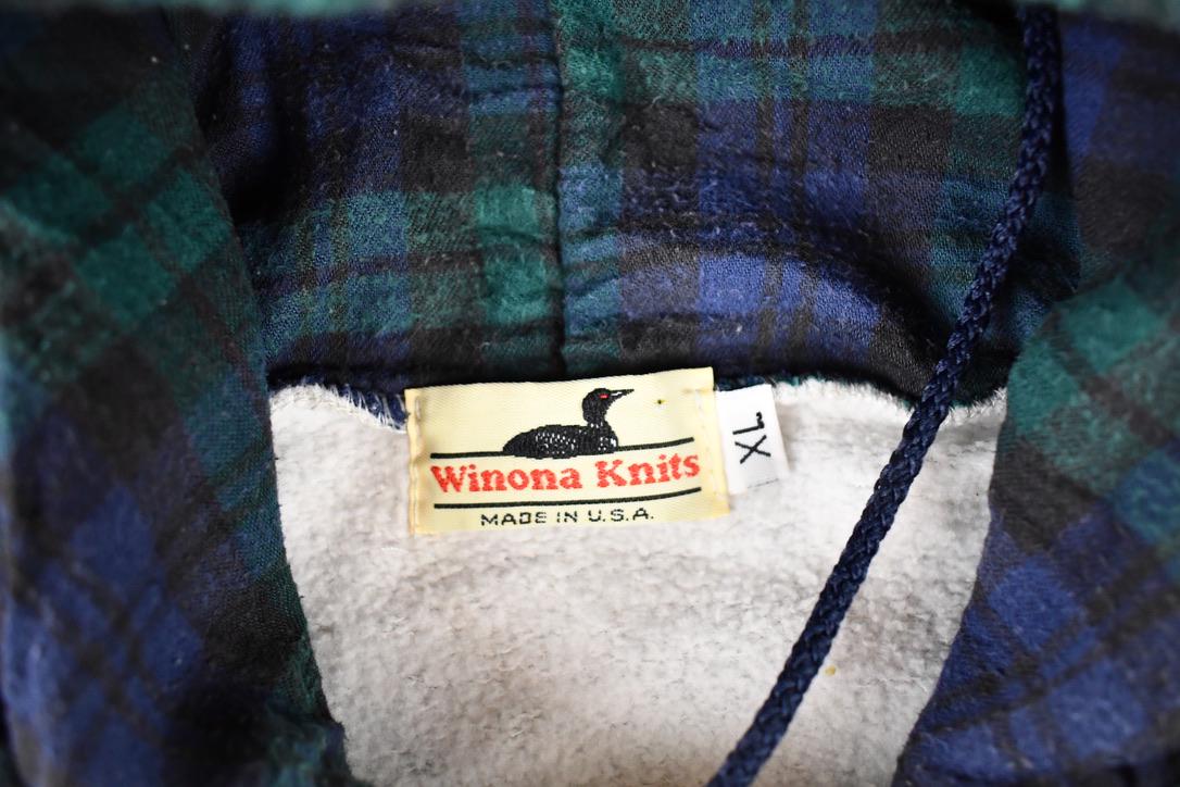 Vintage 1990s Winona Knits Plaid Lined Hoodie Sweatshirt Men's XL