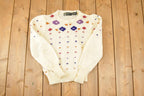Vintage 1990s Organically Grown Knit Crewneck Sweater Women's S / 90s Knitted Sweatshirt / Vintage Preppy Knits