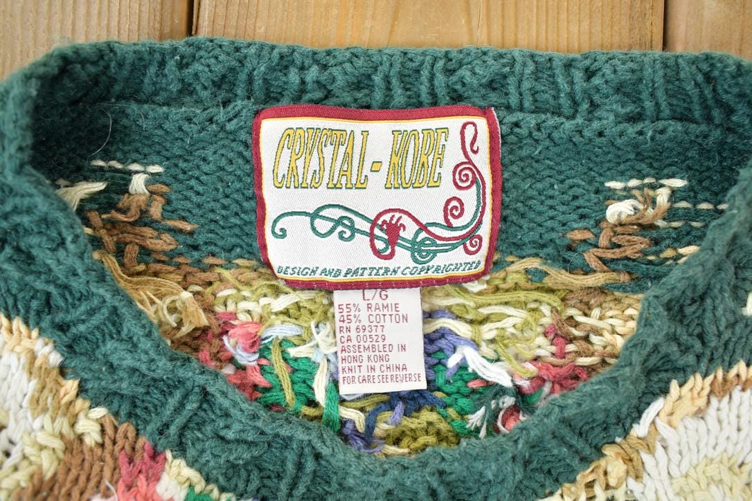 Vintage 1990s Crystal Kobe 3D Colored Cable Knit Crewneck Sweater