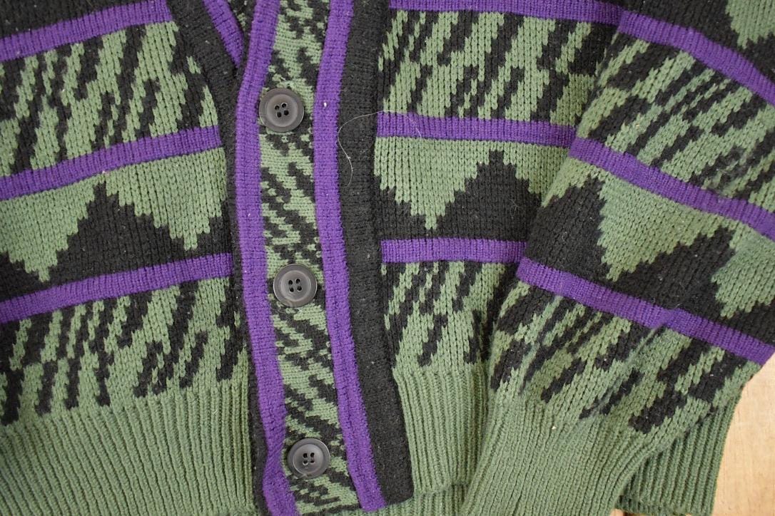 Vintage 1990s Expressions Internationsl Abstract Knit Cardigan Sweater Men's L  Preppy Knit Cardigan  Fancy Knit Vintage Cardigan