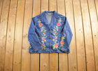 Vintage 1990s Dressbarn Floral Stitched Denim Jean Jacket